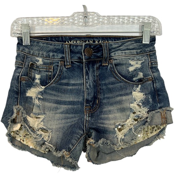 American Eagle HI RISE FESTIVAL Distressed Shorts with Stretch - Size 00 - Picture 1 of 8
